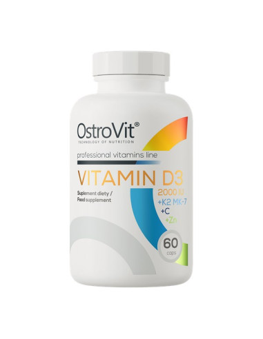 Ostrovit Witamina D3 2000 Iu + K2 Mk-7 + C + Zn (60 Kaps.)