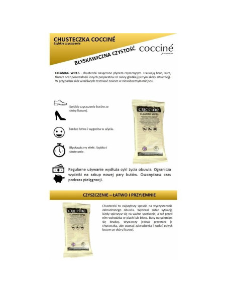 Preparat do butów chusteczki czyszczące coccine