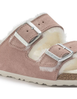Klapki ocieplane birkenstock arizona suede leather shearling pink clay laf wąskie narrow (1023258) 2