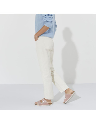 Klapki ocieplane birkenstock arizona suede leather shearling pink clay laf wąskie narrow (1023258)