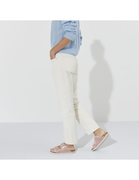 Klapki ocieplane birkenstock arizona suede leather shearling pink clay laf wąskie narrow (1023258)