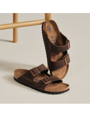 Klapki damskie birkenstock arizona soft footbed oiled leather habana narrow wąskie (0452763)