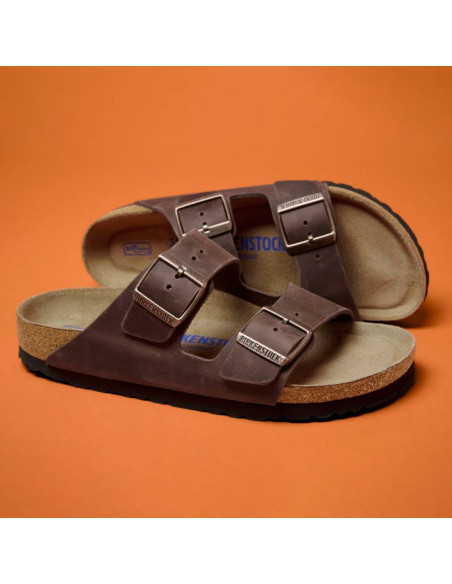 Klapki damskie birkenstock arizona soft footbed oiled leather habana narrow wąskie (0452763)
