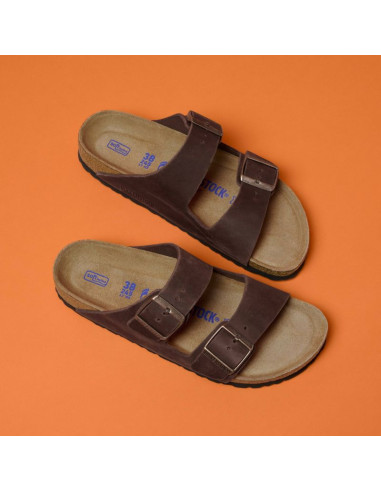 Klapki damskie birkenstock arizona soft footbed oiled leather habana narrow wąskie (0452763)