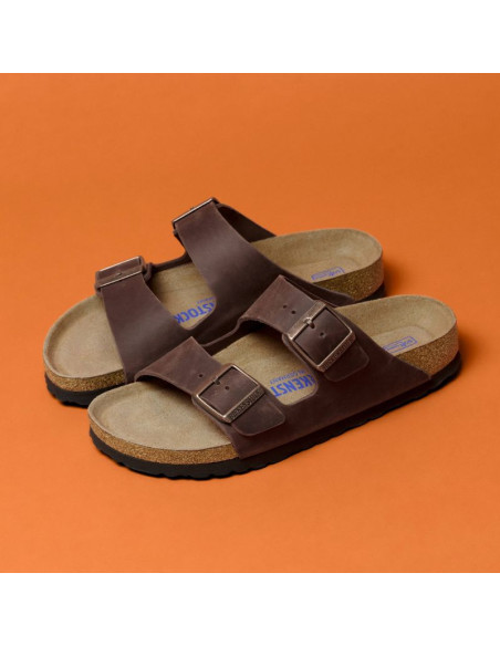 Klapki damskie birkenstock arizona soft footbed oiled leather habana narrow wąskie (0452763)