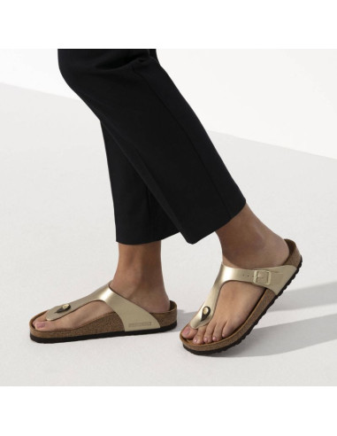 Japonki damskie birkenstock gizeh birko-flor gold złote narrow wąskie (1016109)