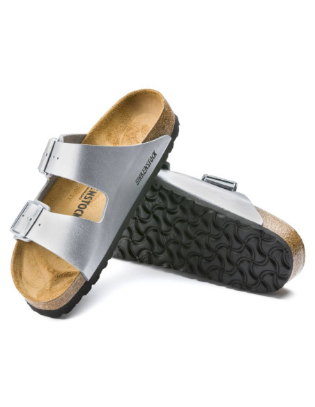 Klapki damskie birkenstock srebrne arizona birko-flor silver regular szerokie (1012282)
