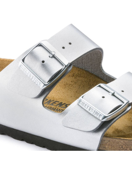 Klapki damskie birkenstock srebrne arizona birko-flor silver regular szerokie (1012282)