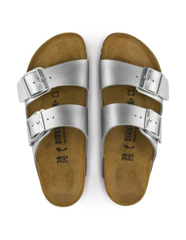 Klapki damskie birkenstock srebrne arizona birko-flor silver regular szerokie (1012282)