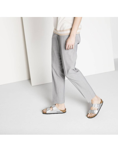Klapki damskie birkenstock srebrne arizona birko-flor silver regular szerokie (1012282)