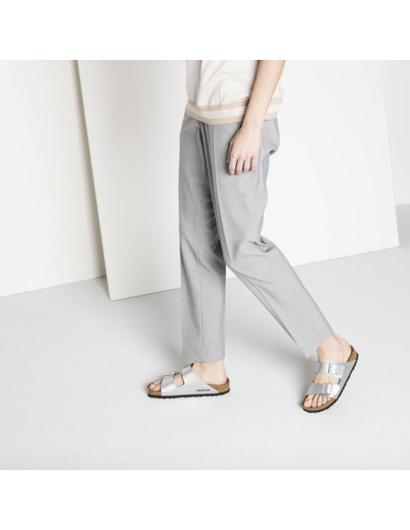 Klapki damskie birkenstock srebrne arizona birko-flor silver regular szerokie (1012282)