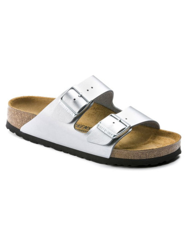 Klapki damskie birkenstock srebrne arizona birko-flor silver regular szerokie (1012282)