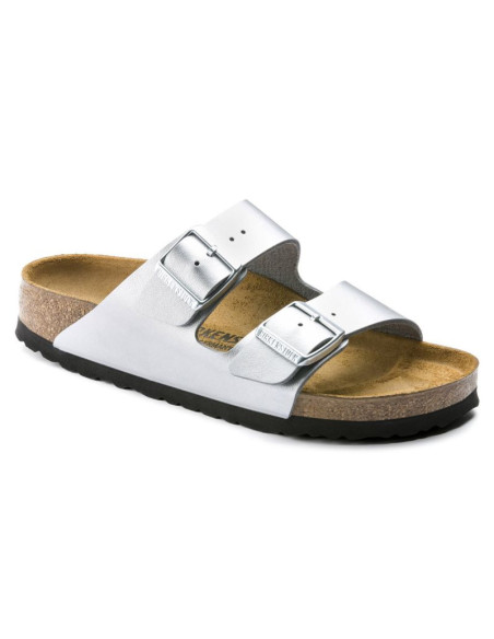 Klapki damskie birkenstock srebrne arizona birko-flor silver regular szerokie (1012282)