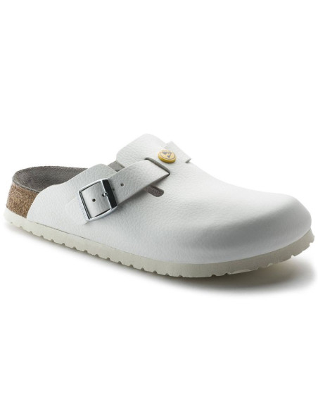 Chodaki damskie birkenstock boston esd white skóra naturalna klapki medyczne narrow wąskie (0061378)