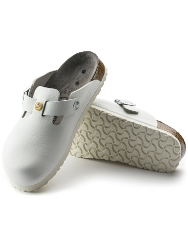 Chodaki damskie birkenstock boston esd white skóra naturalna klapki medyczne narrow wąskie (0061378)