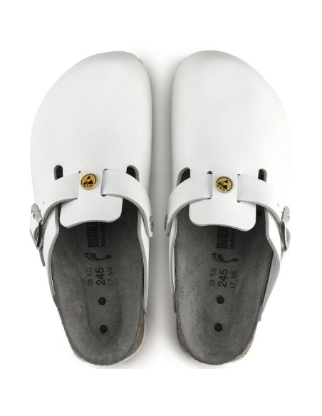 Chodaki damskie birkenstock boston esd white skóra naturalna klapki medyczne narrow wąskie (0061378)