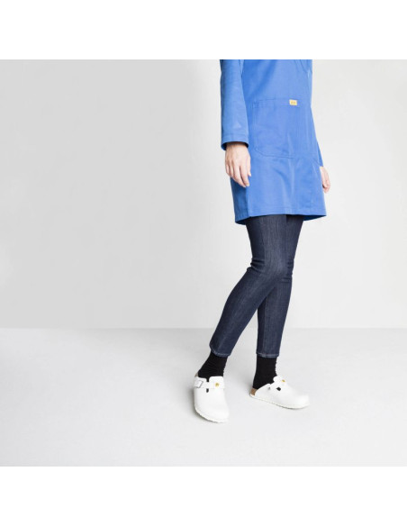 Chodaki damskie birkenstock boston esd white skóra naturalna klapki medyczne narrow wąskie (0061378)