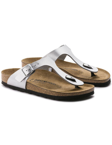 Japonki damskie birkenstock gizeh birko-flor srebrne regular szerokie (0043851)