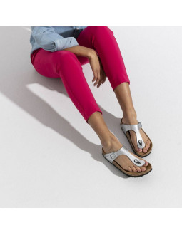 Japonki damskie birkenstock gizeh birko-flor srebrne regular szerokie (0043851) 2