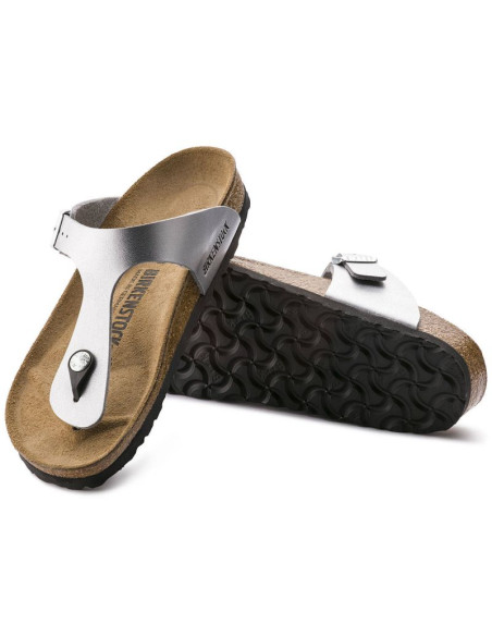 Japonki damskie birkenstock gizeh birko-flor srebrne regular szerokie (0043851)