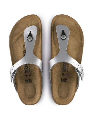 Japonki damskie birkenstock gizeh birko-flor srebrne regular szerokie (0043851)