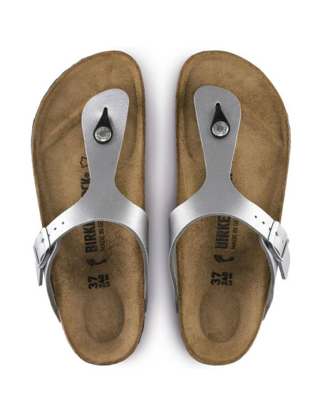 Japonki damskie birkenstock gizeh birko-flor srebrne regular szerokie (0043851)