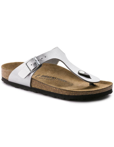 Japonki damskie birkenstock gizeh birko-flor srebrne regular szerokie (0043851)
