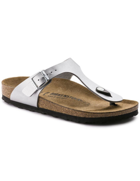 Japonki damskie birkenstock gizeh birko-flor srebrne regular szerokie (0043851)