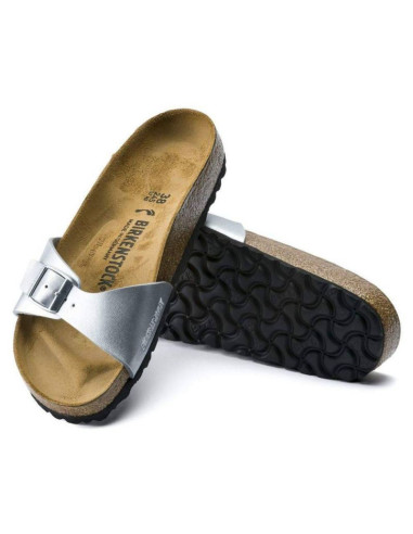 Klapki damskie birkenstock madrid birko-flor silver srebrne regular szerokie (0040411)