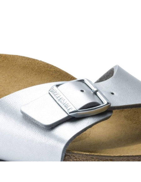 Klapki damskie birkenstock madrid birko-flor silver srebrne regular szerokie (0040411)
