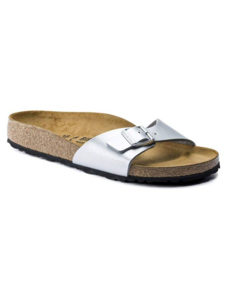 Klapki damskie birkenstock madrid birko-flor silver srebrne regular szerokie (0040411)