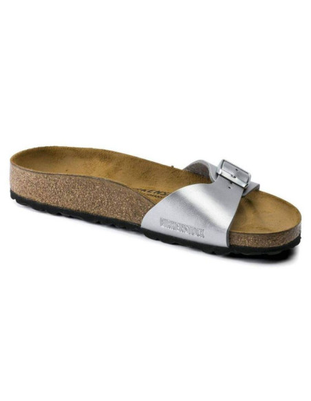 Klapki damskie birkenstock madrid birko-flor silver srebrne regular szerokie (0040411)