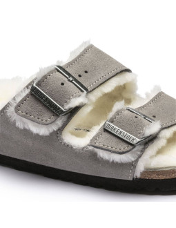 Klapki damskie/męskie ocieplane birkenstock arizona shearling stone coin zamsz z wełną owczą regular szerokie (1017402) 2
