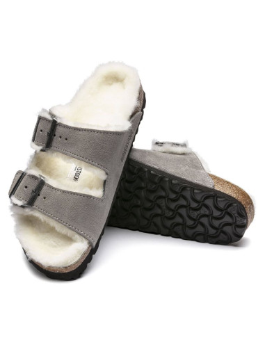 Klapki damskie/męskie ocieplane birkenstock arizona shearling stone coin zamsz z wełną owczą regular szerokie (1017402)