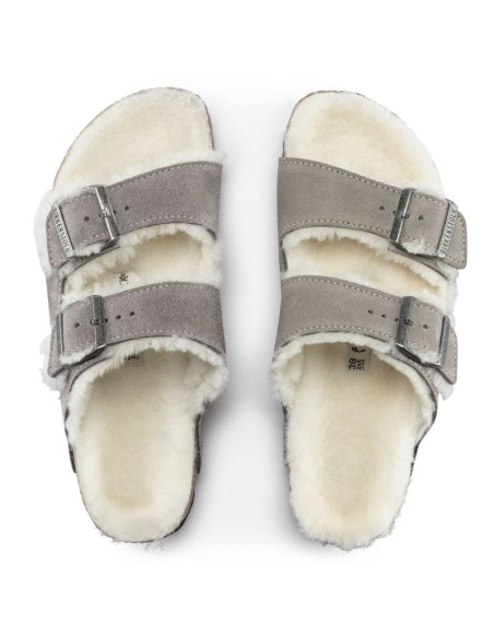 Klapki damskie/męskie ocieplane birkenstock arizona shearling stone coin zamsz z wełną owczą regular szerokie (1017402)