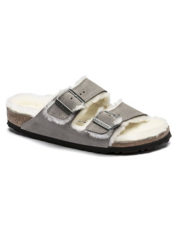 Klapki damskie/męskie ocieplane birkenstock arizona shearling stone coin zamsz z wełną owczą narrow wąskie (1017403)