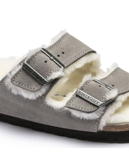 Klapki damskie/męskie ocieplane birkenstock arizona shearling stone coin zamsz z wełną owczą narrow wąskie (1017403)