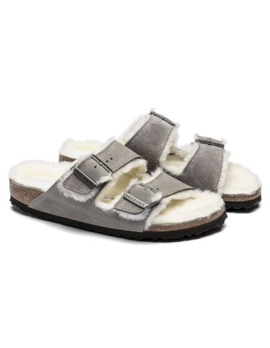 Klapki damskie/męskie ocieplane birkenstock arizona shearling stone coin zamsz z wełną owczą narrow wąskie (1017403)