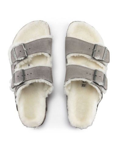 Klapki damskie/męskie ocieplane birkenstock arizona shearling stone coin zamsz z wełną owczą narrow wąskie (1017403)