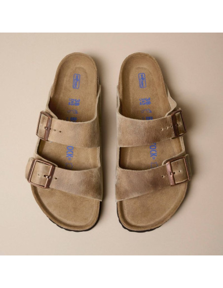 Klapki birkenstock arizona soft footbed oiled leather tabacco brown narrow wąskie damskie/męskie (0552813)
