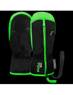 Rękawice zimowe dziecięce reusch ben mitten ze sztucznej skóry ocieplane nieprzemakalne czarno-zielone (62/85/408/7716)