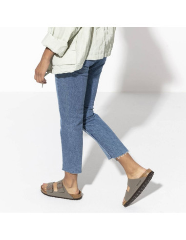 Klapki damskie/męskie birkenstock arizona birko-flor nubuck stone regular szerokie szare (0151211)