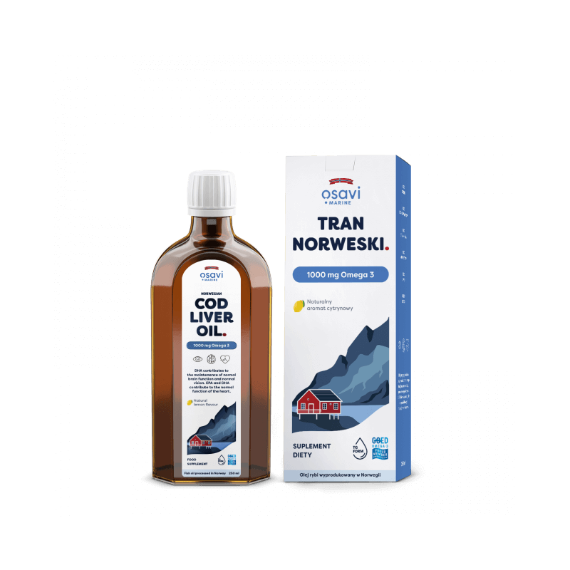 Tran Norweski 1000 mg Omega 3 - smak cytrynowy (250 ml)