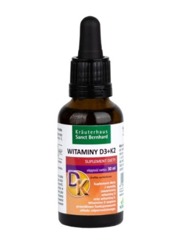 Krauterhaus Sanct Bernhard Witaminy D3 + K2 W Kroplach, Na Oleju Mct (30 Ml)