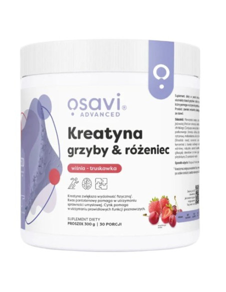 Osavi Kreatyna, Grzyby & Różeniec, Smak Wiśnia Z Truskawką (300 G)