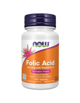 Now Foods Folic Acid - Kwas Foliowy 800 Mcg + Witamina B12 25 Mcg (100 Tabl.)