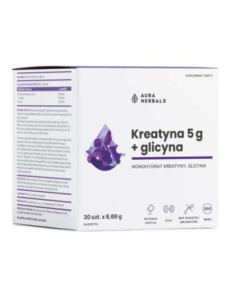 Aura Herbals Monohydrat Kreatyny 5 G + Glicyna Saszetki (30 Szt.)