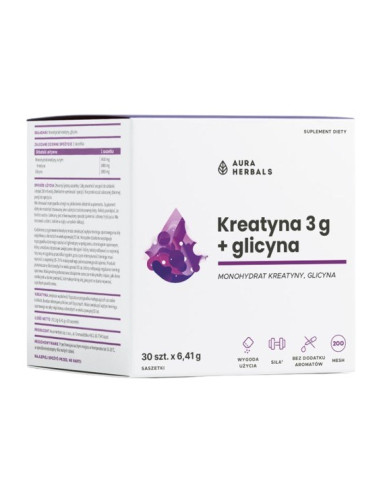 Aura Herbals Monohydrat Kreatyny 3 G + Glicyna Saszetki (30 Szt.)