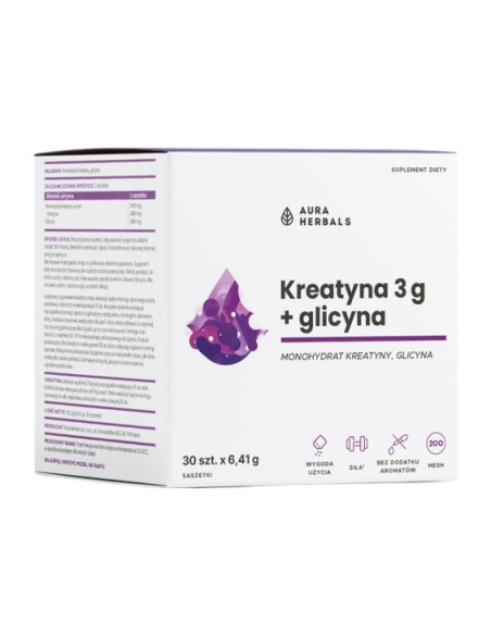 Aura Herbals Monohydrat Kreatyny 3 G + Glicyna Saszetki (30 Szt.)