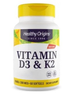 Healthy Origins Vitamin D3 & K2 - Witamina D3 + K2 (60 Kaps.)